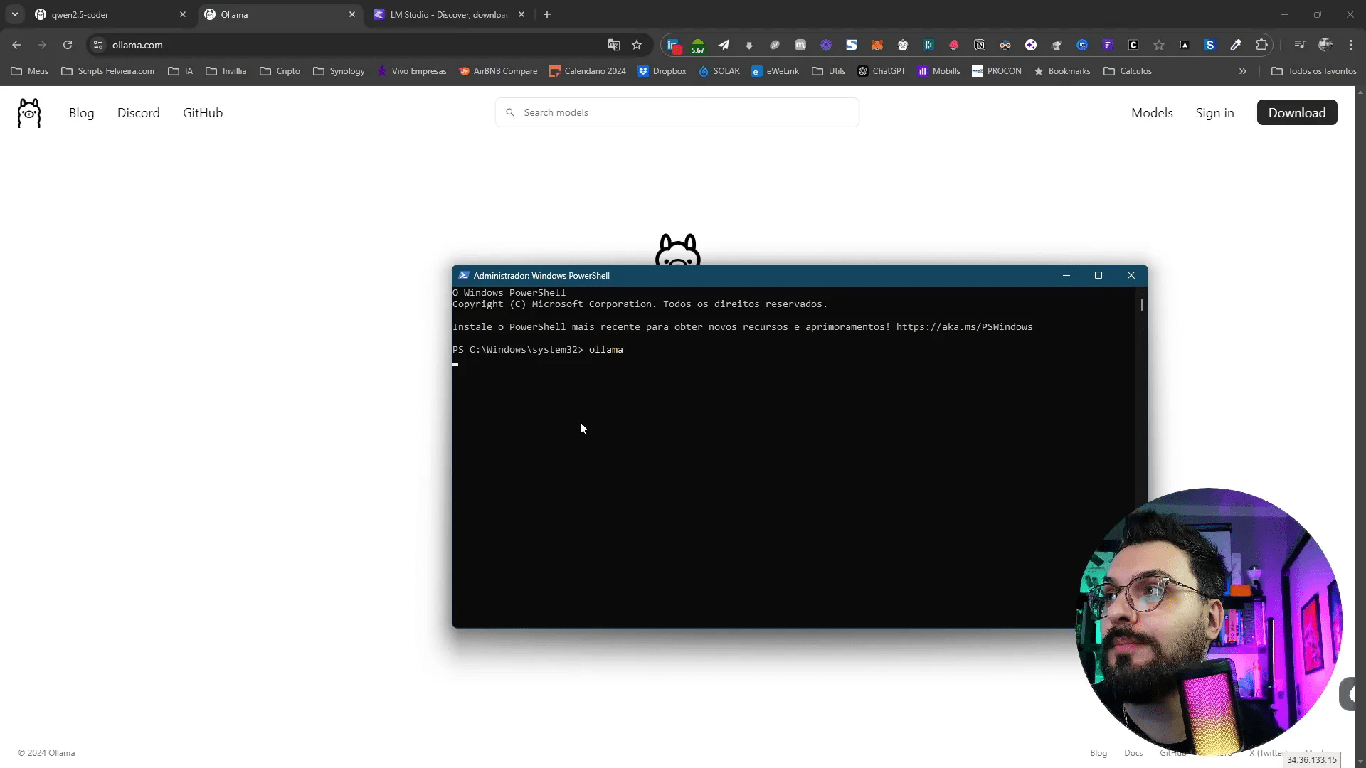 Comandos disponíveis no Ollama no PowerShell