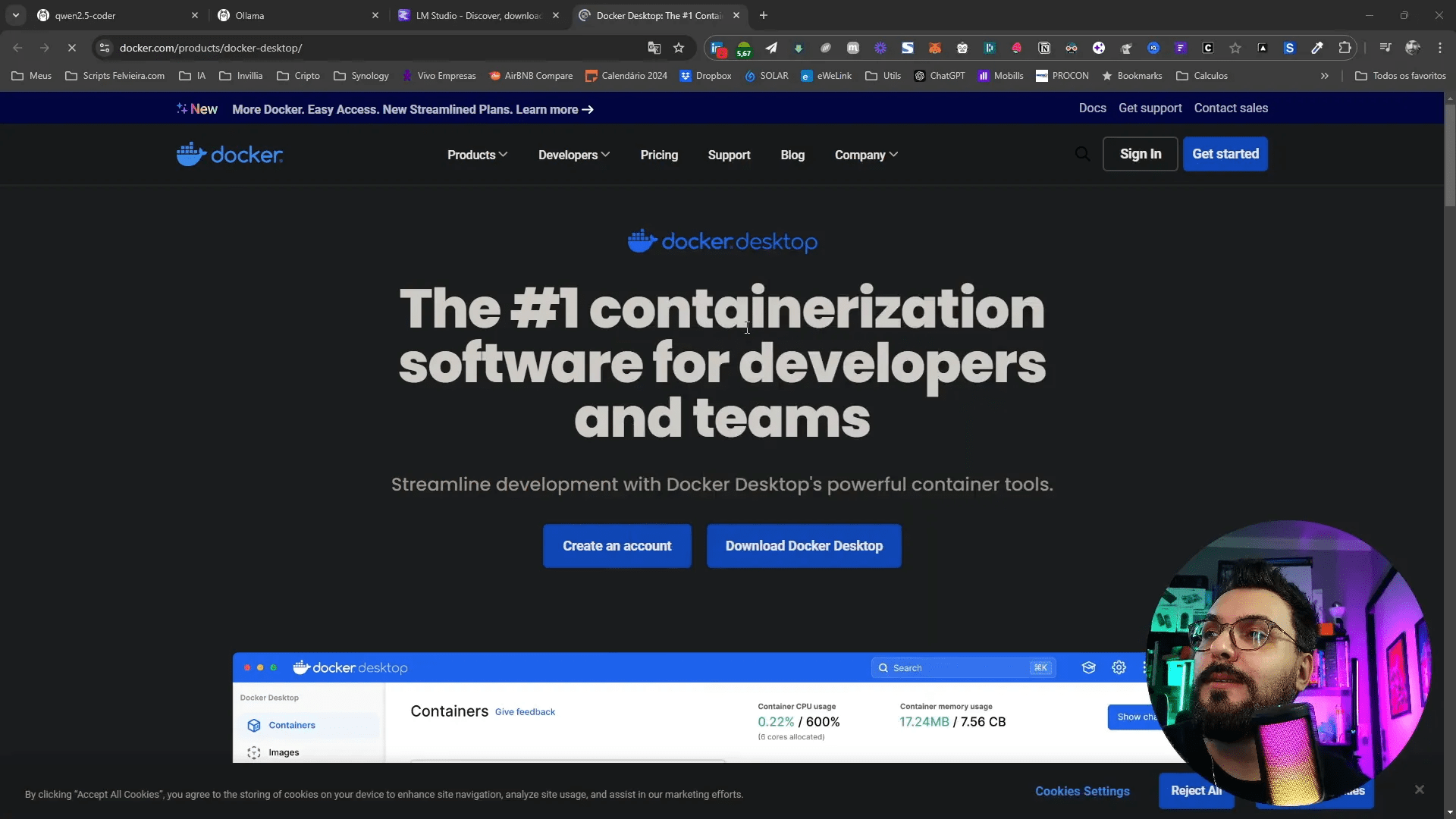 Tela inicial do Docker Desktop após instalação