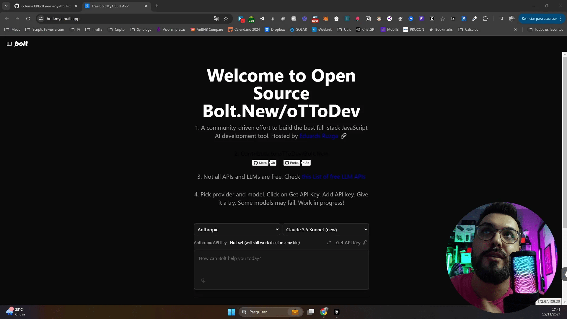 Acesso à versão online do Bolt.new