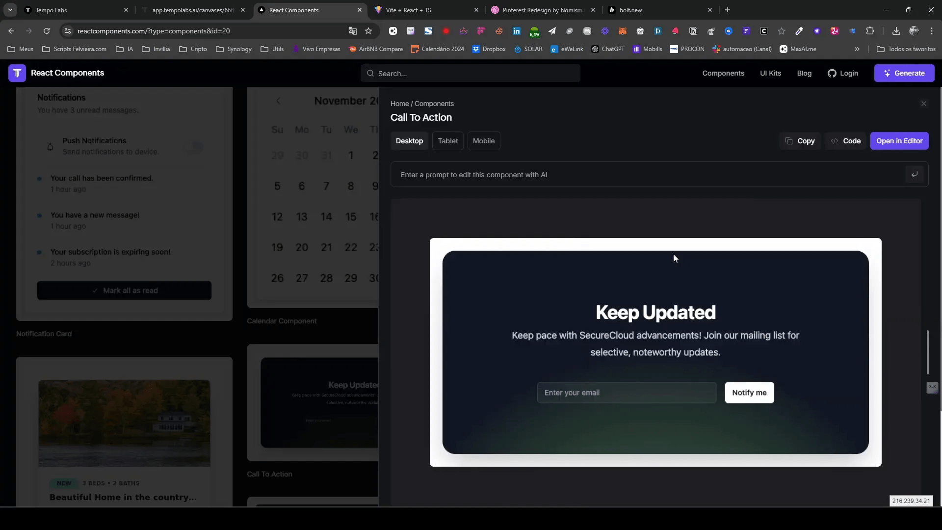Interface amigável do Tempo Labs