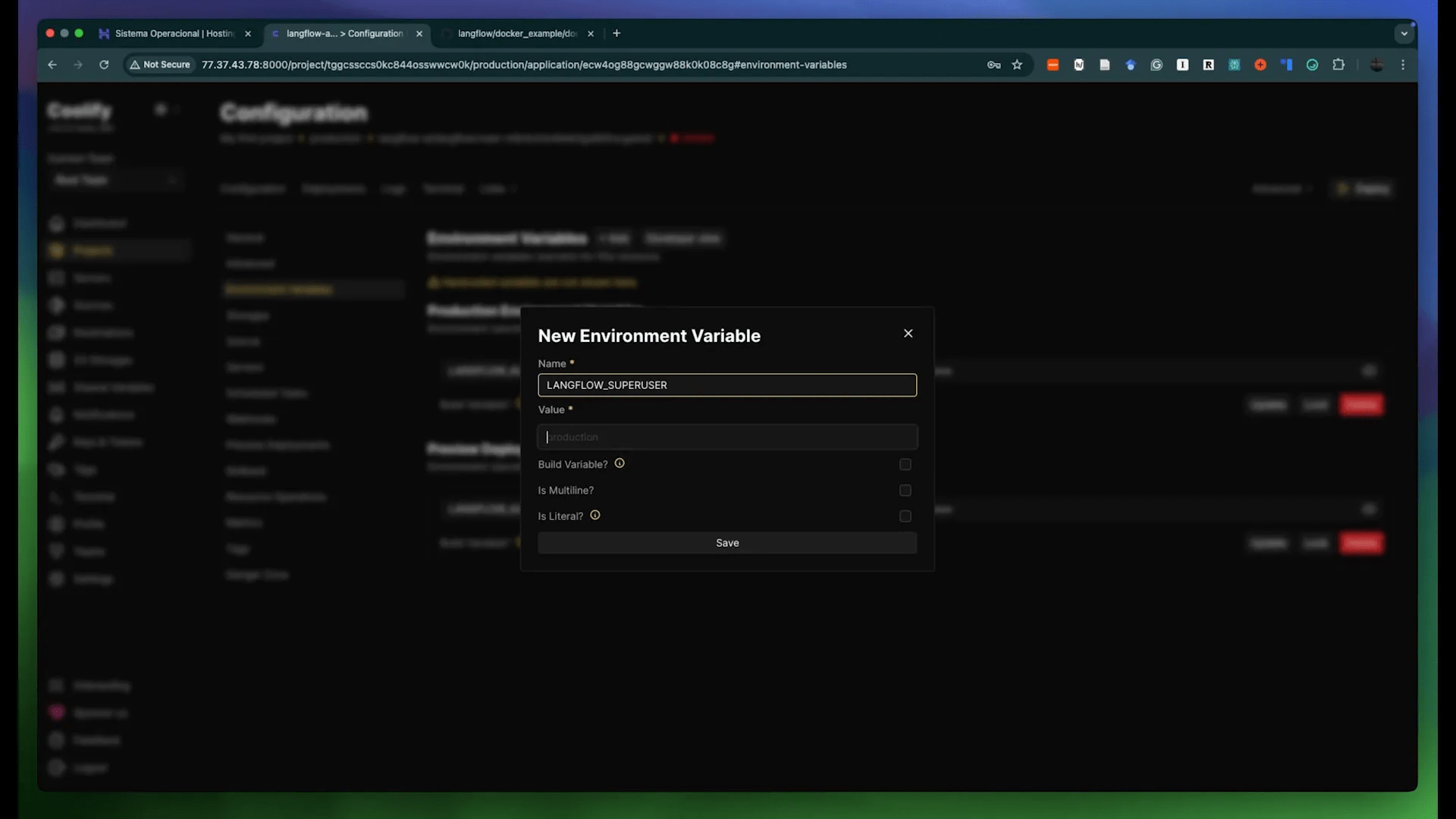 Painel de Configuração do Self-Hosting