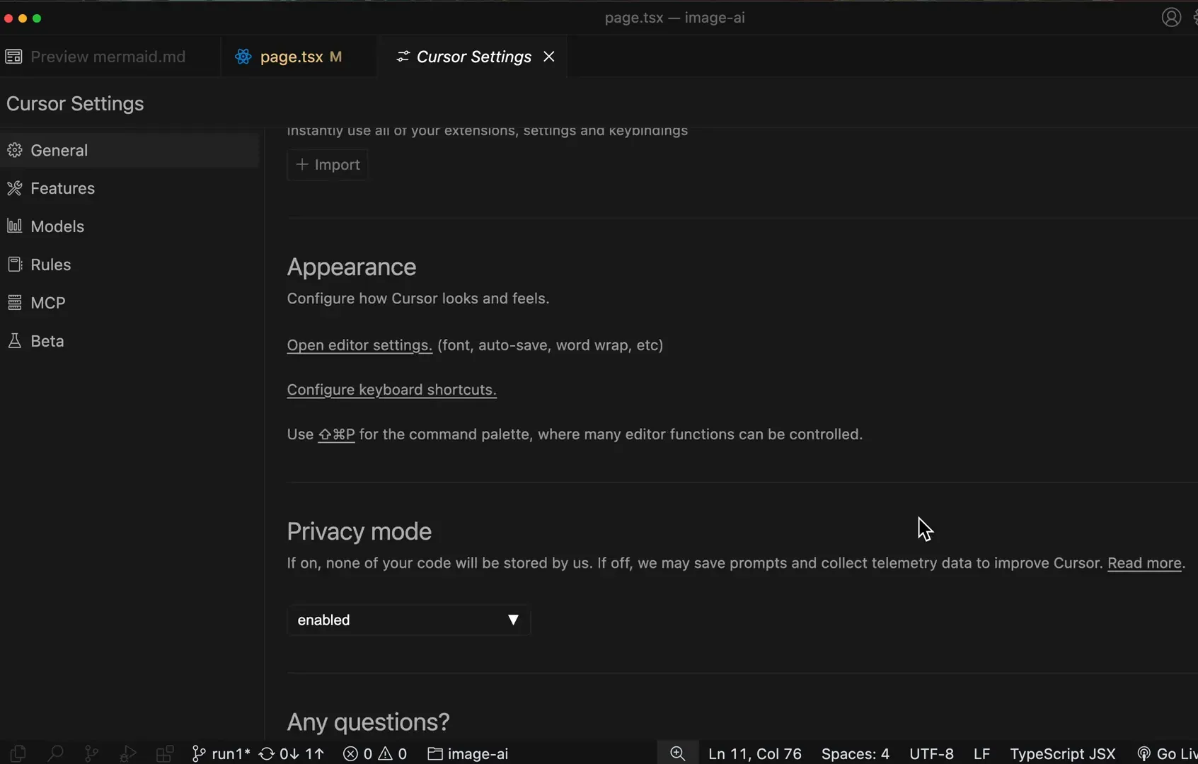 Configurações do Cursor 0.46