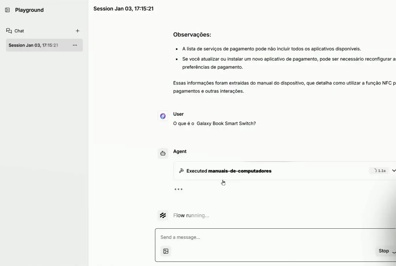 Resultados do teste do agente