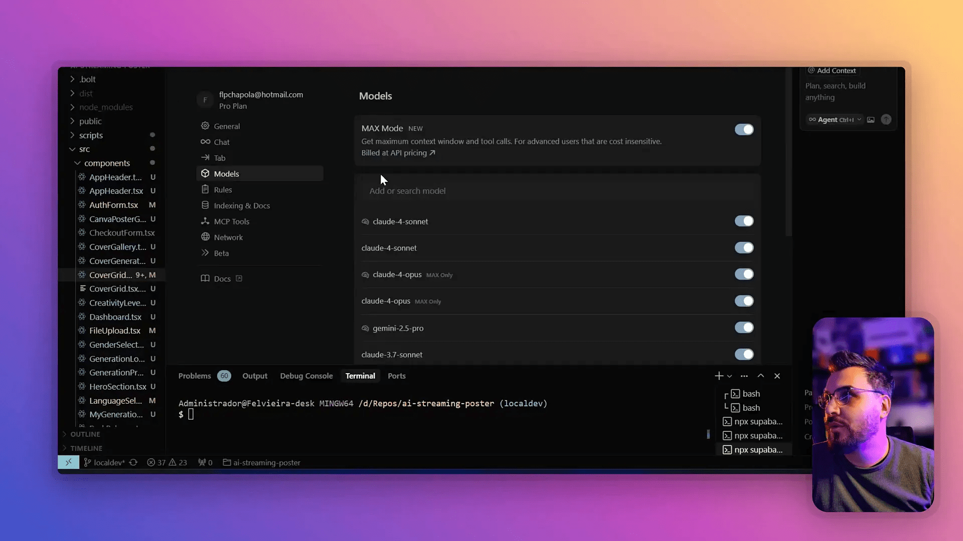 Configurações do MaxMode no Cursor mostrando a opção de ativação