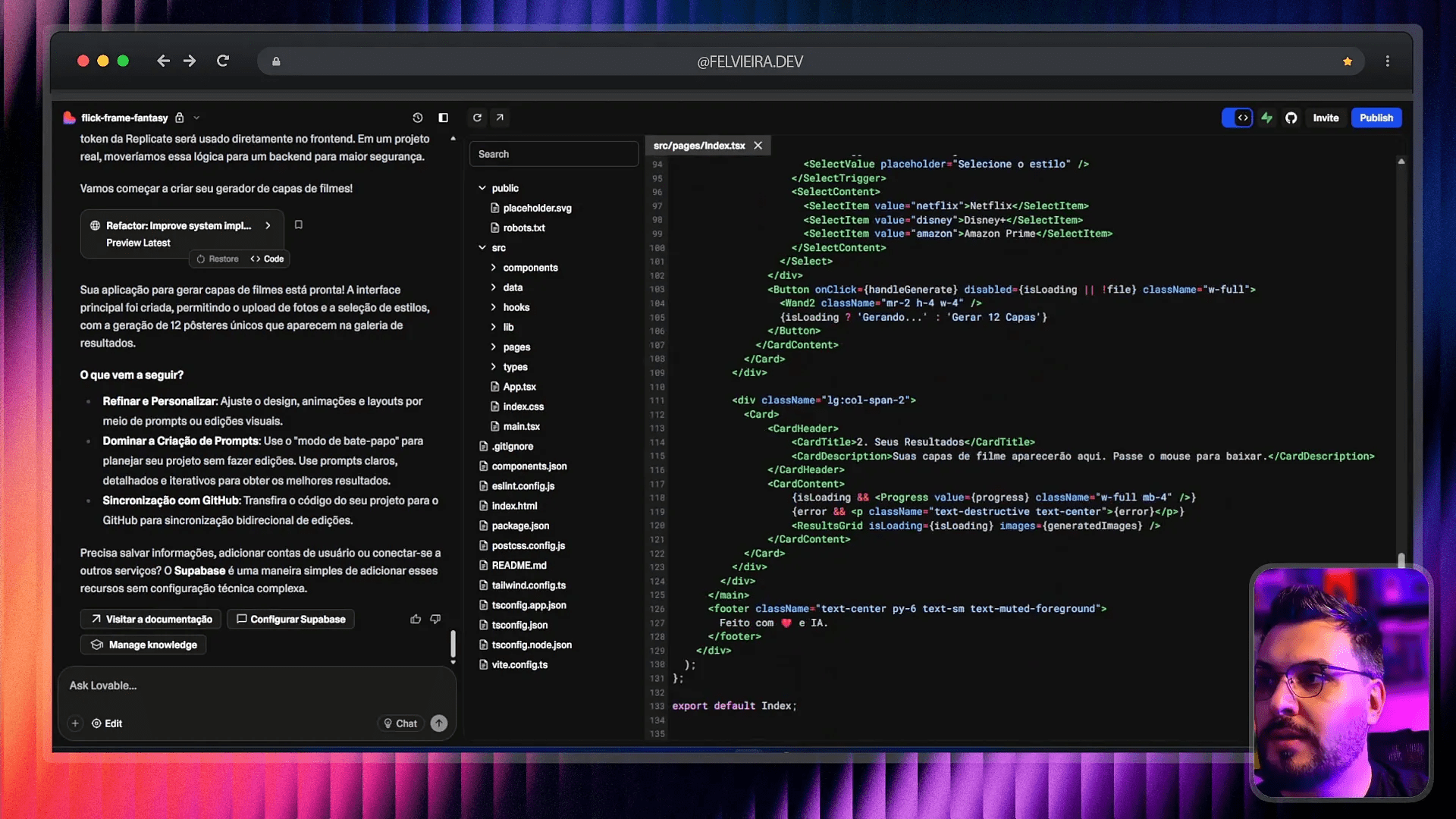 Layout responsivo gerado pelo Gemini, com boa adaptação a telas menores