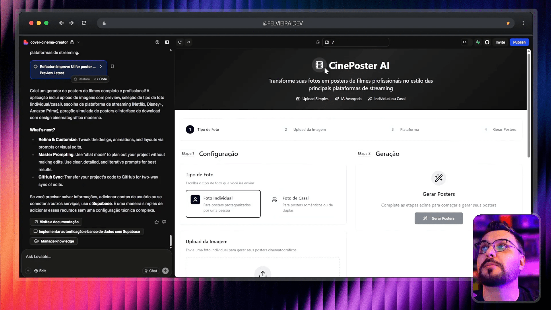 Interface gerada pelo Anthropic Claude com wizard lado a lado