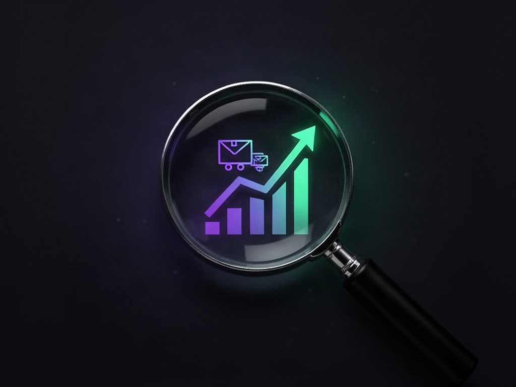 Uma lupa focando num gráfico de entrega crescente ao invés de um indicador de status online, representando avaliação por resultado