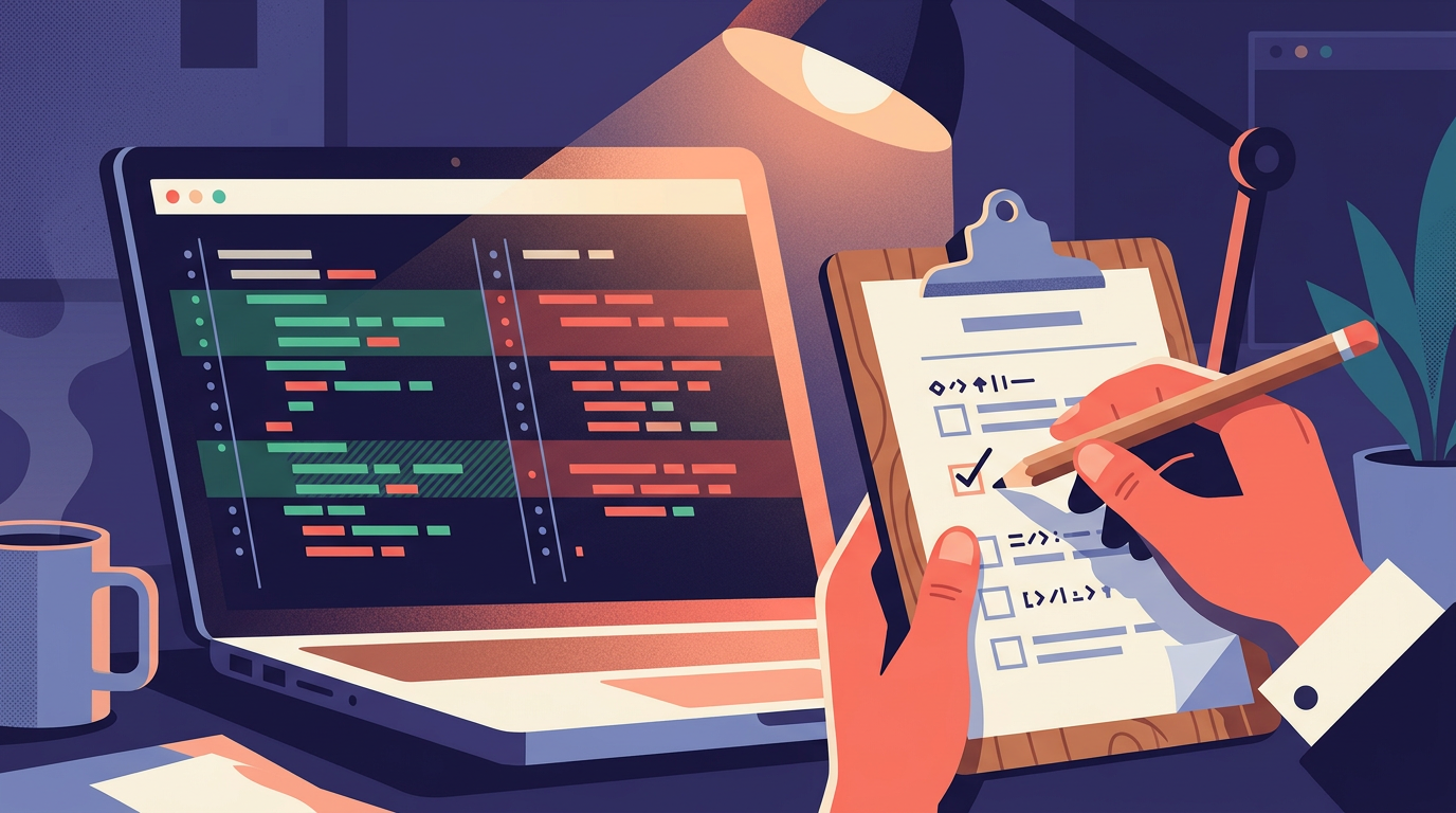 Revisão de código: checklist objetivo ao lado do diff no editor