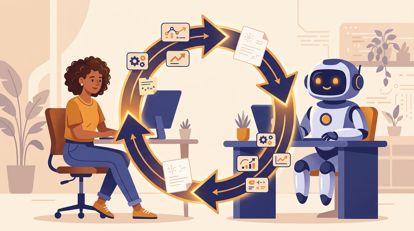 Ciclo de feedback: lições das revisões alimentando o contexto do agente