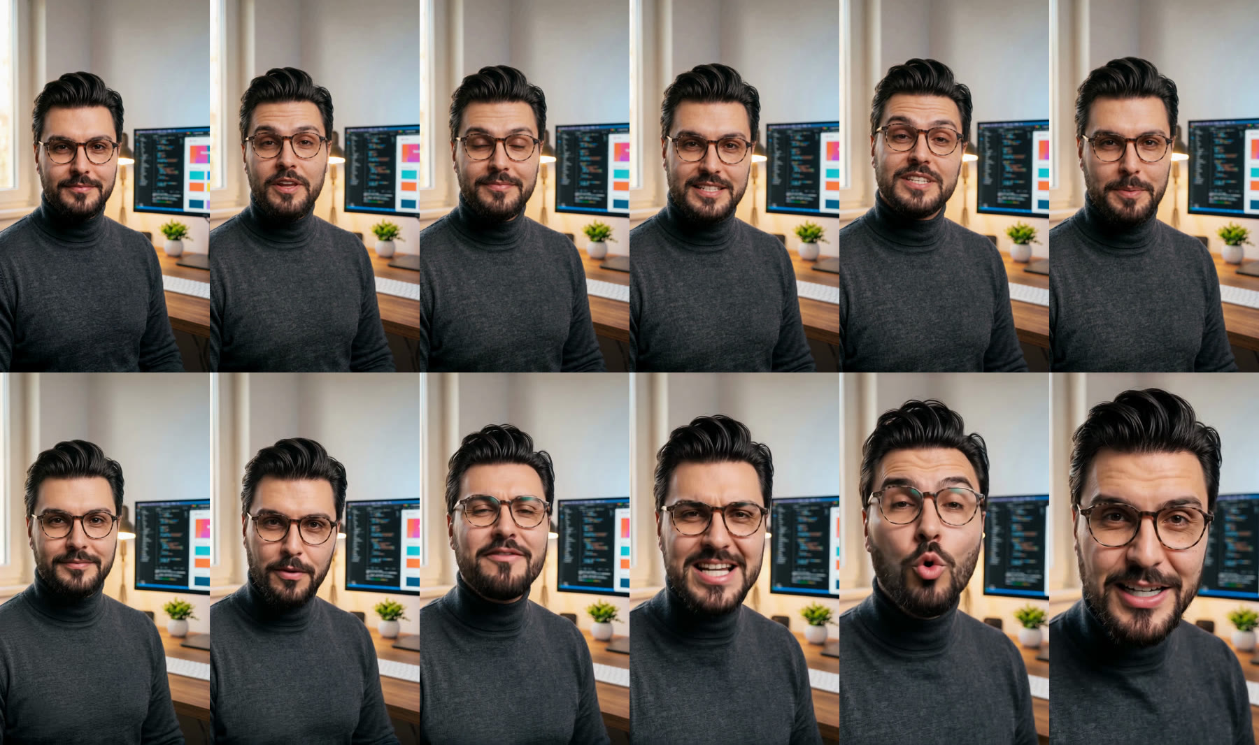 Seis quadros do Seedance 2.5 em cima e seis do LTX 2.5 Pro embaixo