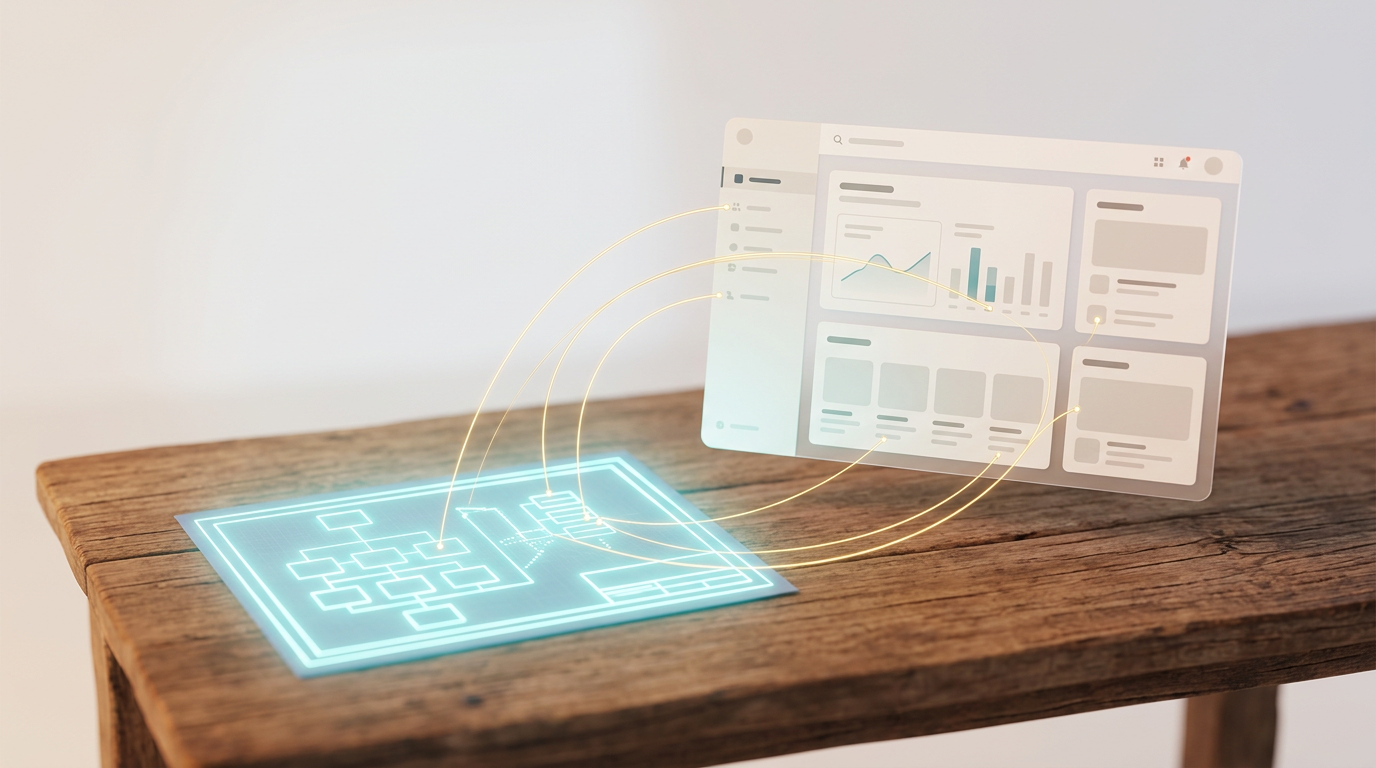 Blueprint de especificação se transformando em uma aplicação web acabada